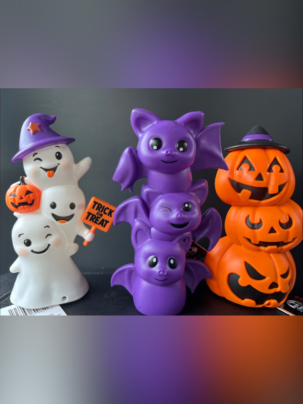 Halloween Plush Bat and Pumpkin Decor Set - Purple, Orange, White